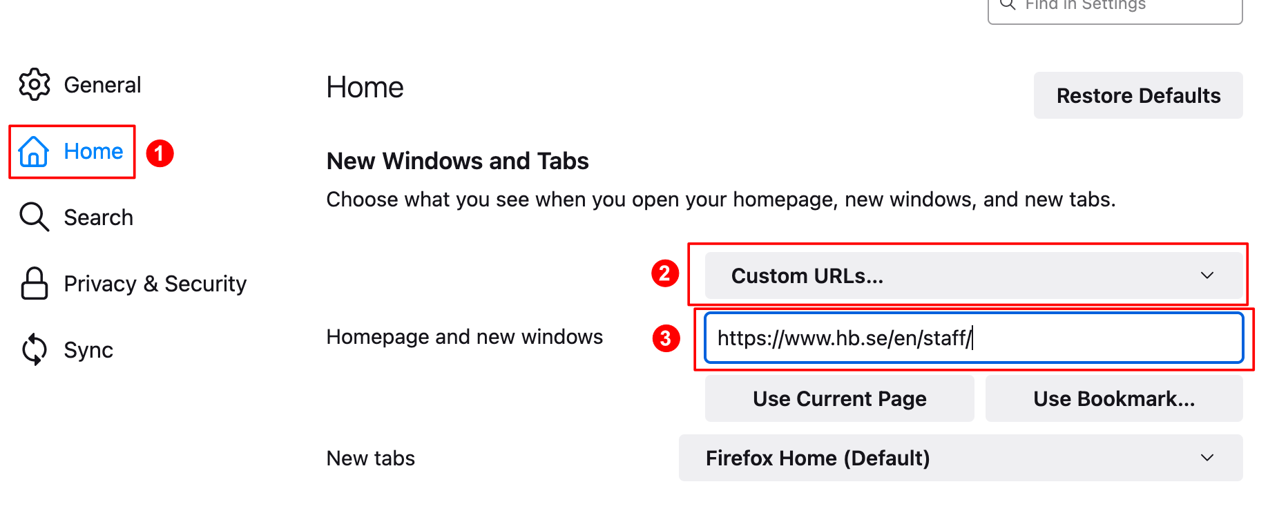 How to make the personal start page your web browser home page in Firefox (Mac)