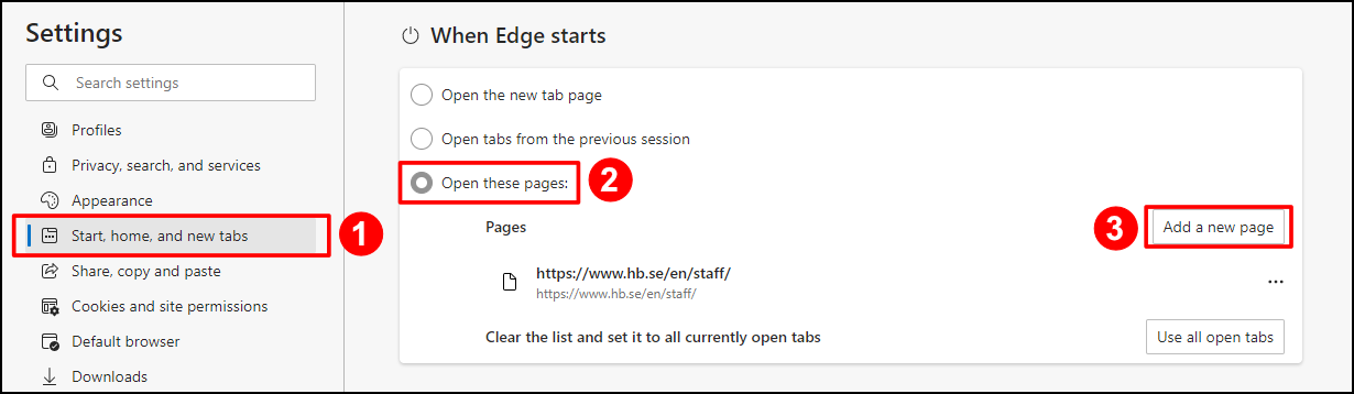 How to make the personal start page your web browser home page in Microsoft Edge (Windows)