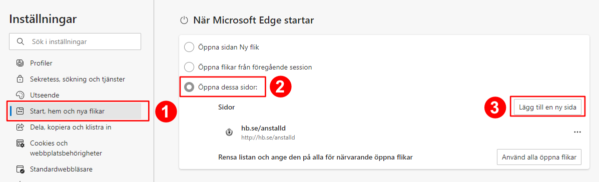 Lägga till Personlig startsida som startsida i webbläsaren - Microsoft Edge (Windows)