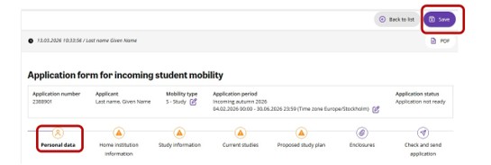 Personal data tab