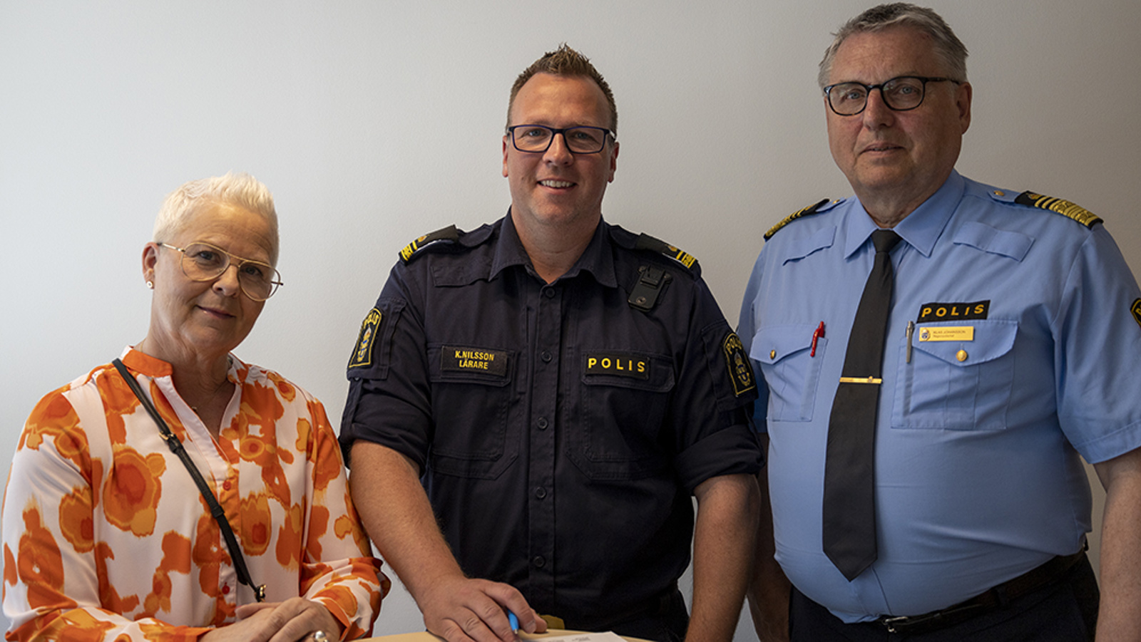 Akademichef Stina Sundling, doktorand Kristofer Nilsson och rikspolischef Klas Johansson