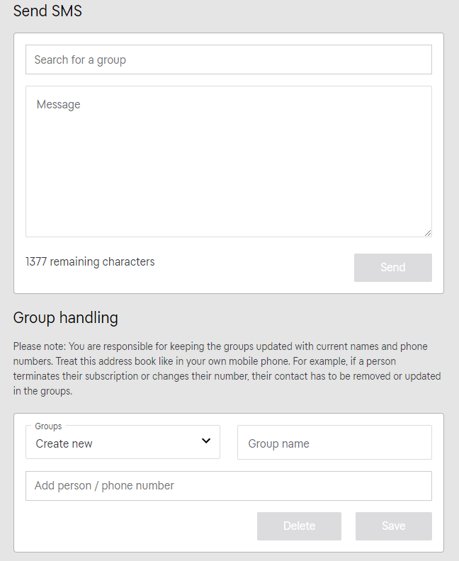 send SMS, group handling