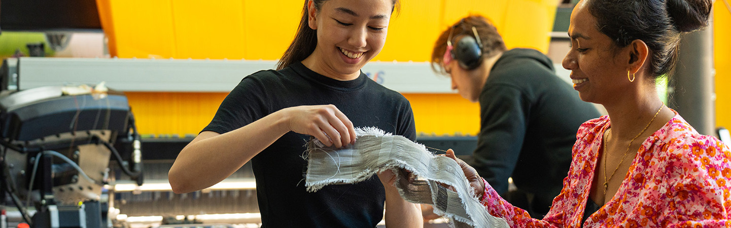 Students explores textile materials in a lab at the Swedish School of Textiles